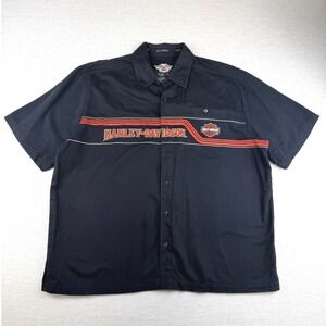 Harley Davidson Mens XL Black Short Sleeve Button Up Shirt American Embroidered